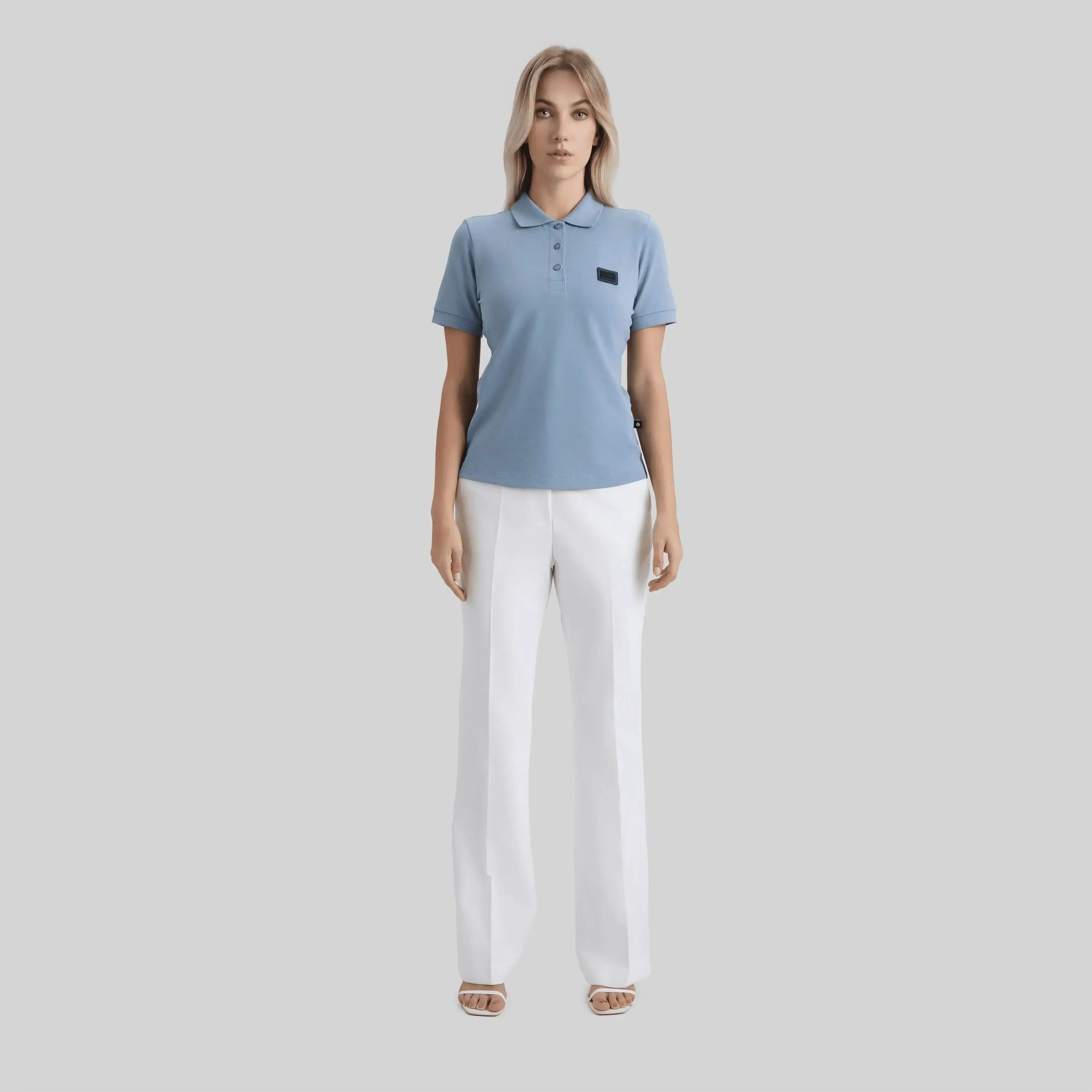 SUZUKA T-SHIRT POLO WOMEN FADED DENIM - Monastery