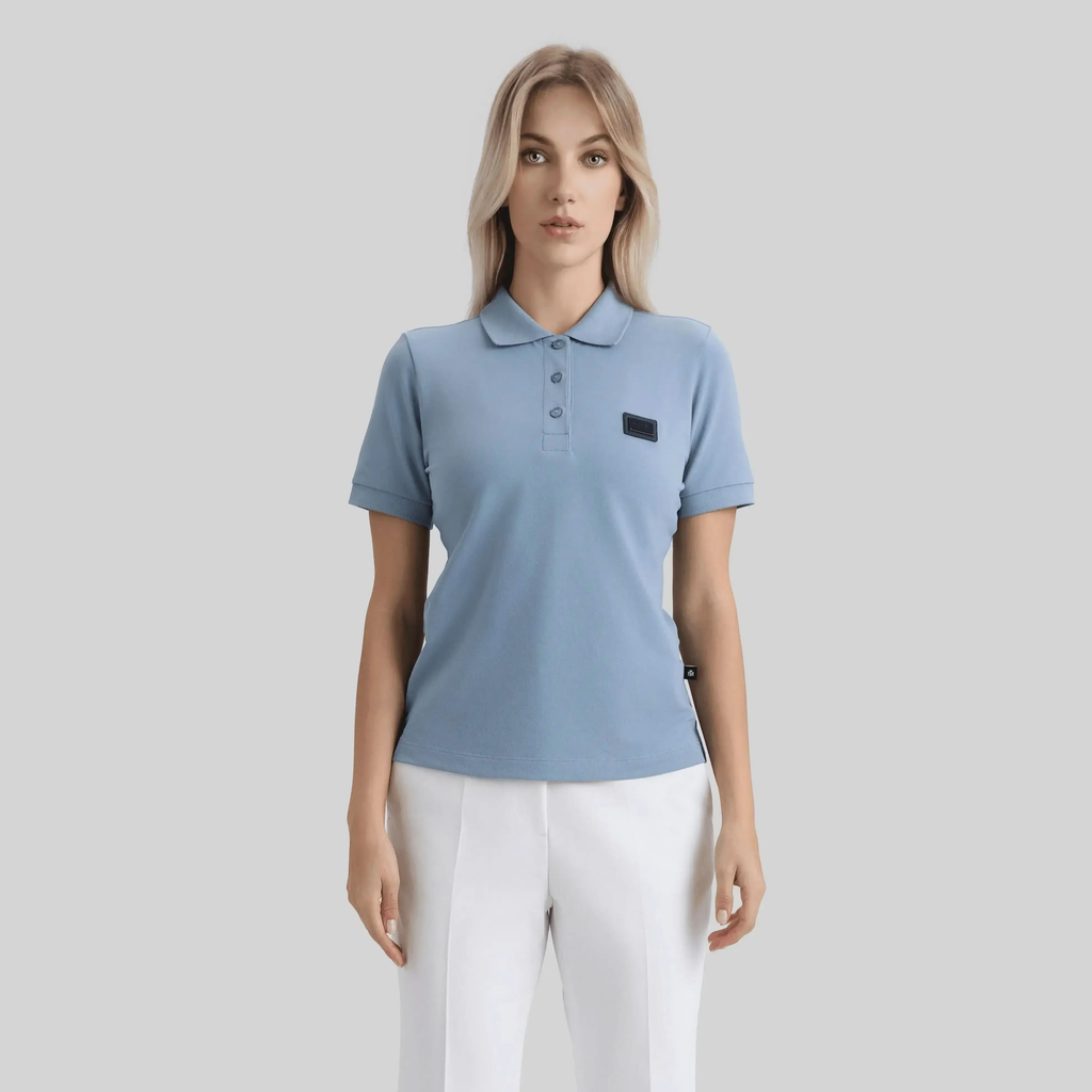 SUZUKA T-SHIRT POLO WOMEN FADED DENIM - Monastery